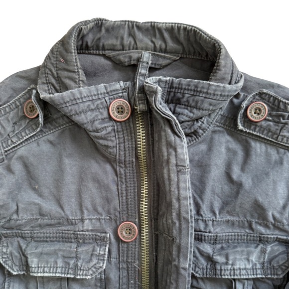 Abercrombie & Fitch Jacket Mens Medium Gray Military Field Charcoal Cotton - Picture 4 of 8